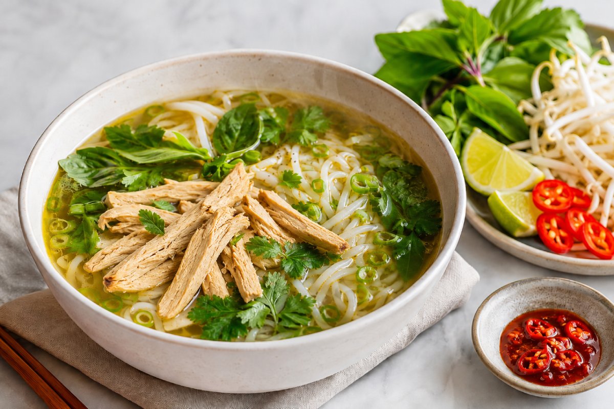 Vietnamese vegetarian chicken noodle soup Vietnamese vegetarian chicken noodle soup