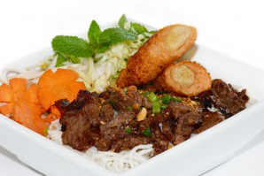 Grilled Beef and Shrimp on Sugar Cane Vermicelli (Bún Bò Nướng Chạo Tôm)